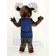 Dunkelbrauner Sport Ram Maskottchen Kostüm in Blaue Weste Tier