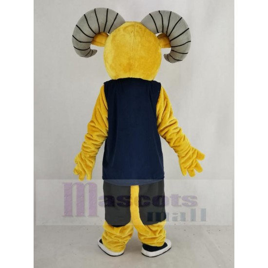 Brun clair Bélier sportif Costume de mascotte en gilet bleu Animal