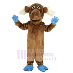 Brown Moose Mascot Costume with White Antlers