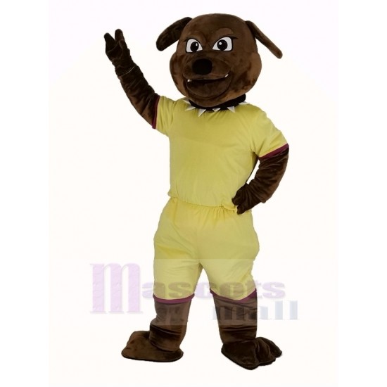 Bulldog marrón Disfraz de mascota con abrigo amarillo Animal