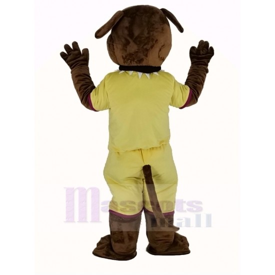 Brown Bulldog Mascot Costume with Yellow Coat Animal
