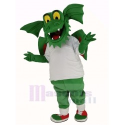 Dragón verde oscuro Disfraz de mascota con camiseta blanca Animal