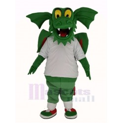 Dragón verde oscuro Disfraz de mascota con camiseta blanca Animal