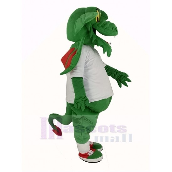 Dark Green Dragon Mascot Costume with White T-shirt Animal