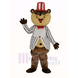 Riesiges Braun Teddybär Maskottchen Kostüm mit weiß gestreiftem Mantel