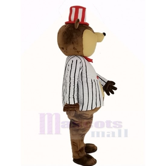 Huge Brown Teddy Bear Mascot Costume with White Striped Coat