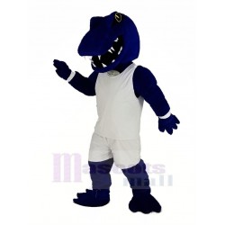 Sport Blauer Alligator Maskottchen Kostüm Tier Weiße Sportbekleidung