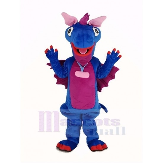 Blue Dragon Mascot Costume with Purple Wings Animal