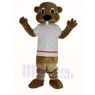 Alex the Beaver Mascot Costume Animal in White T-shirt