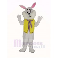 White Easter Bunny Rabbit Mascot Costume in Yellow Vest