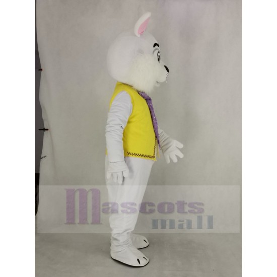 blanco Conejito de pascua Disfraz de mascota en chaleco amarillo