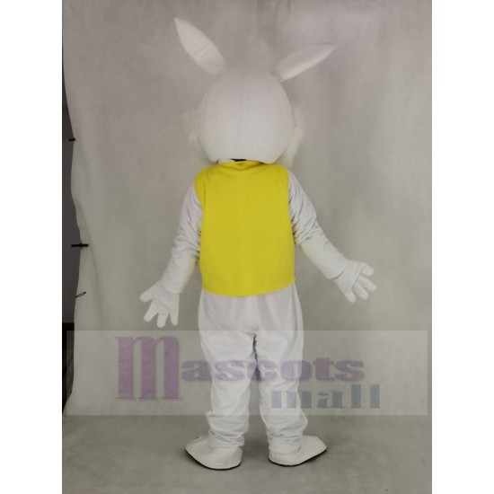 White Easter Bunny Rabbit Mascot Costume in Yellow Vest