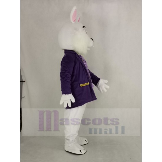 blanc Lapin de Pâques Costume de mascotte en manteau violet