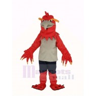 Red Phoenix Mascot Costume in Gray Vest Animal