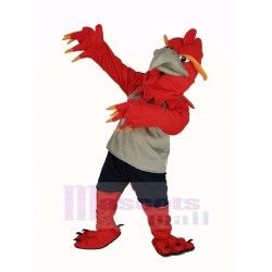 Red Phoenix Mascot Costume in Gray Vest Animal