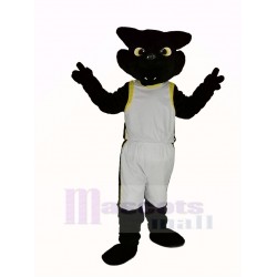 Cooler schwarzer Panther Maskottchen Kostüm mit weißer Sportkleidung Tier