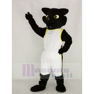 Panthère noire cool Costume de mascotte avec des vêtements de sport blancs Animal