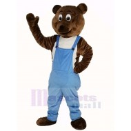Ours brun foncé Costume de mascotte en salopette bleue Animal