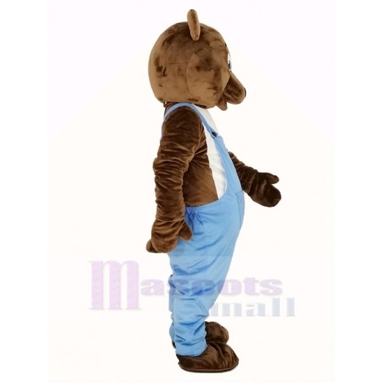 Ours brun foncé Costume de mascotte en salopette bleue Animal