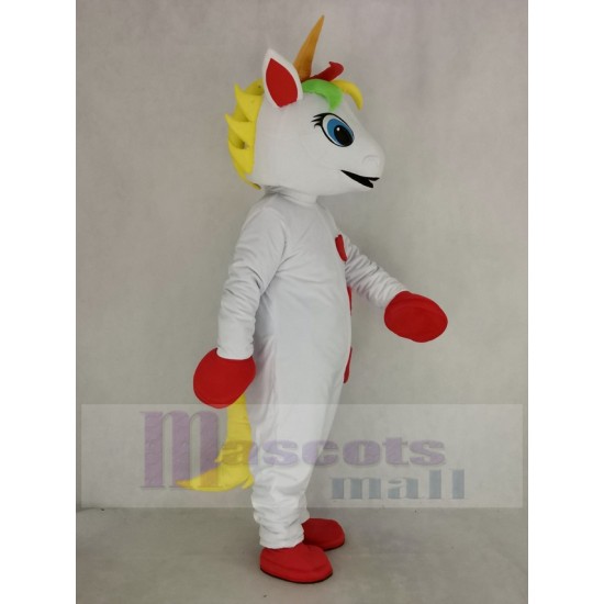 Licorne Blanche Costume de mascotte avec corne colorée