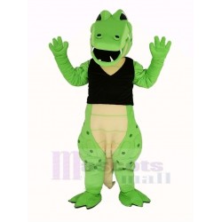 Power Green Crocodile Mascot Costume in Black Vest Animal