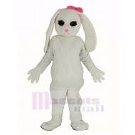 weißer Hase Maskottchen Kostüm mit rosa Schleife Tier