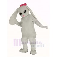 lapin blanc Costume de mascotte avec nœud rose Animal