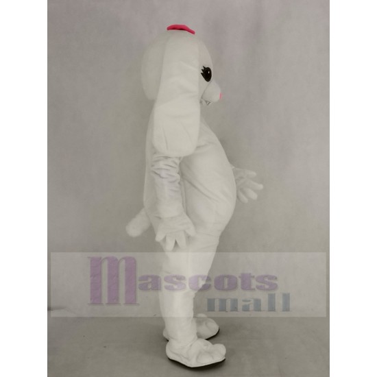 weißer Hase Maskottchen Kostüm mit rosa Schleife Tier