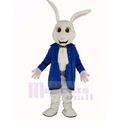 blanco Conejito de pascua Traje de la mascota en abrigo azul