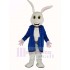 Weiß Osterhase Kaninchen Maskottchen Kostüm im blauen Mantel