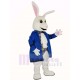 White Easter Bunny Rabbit Mascot Costume in Blue Coat