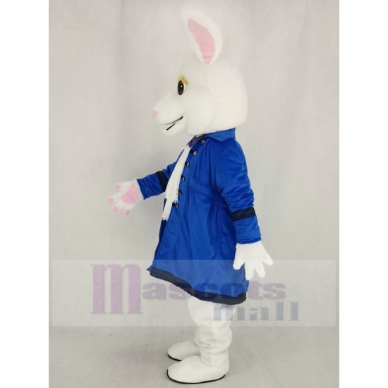 blanc Lapin de Pâques Costume de mascotte en manteau bleu