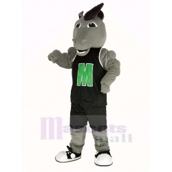 Grey Mustang Horse Mascot Costume in Black Sportswear