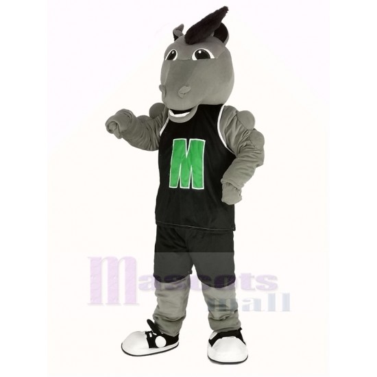 Caballo mustang gris Disfraz de mascota en Ropa deportiva negra