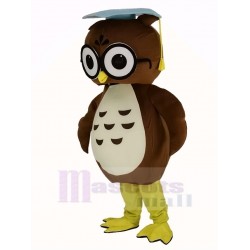 Brown Doctor Owl Mascot Costume with Blue Cap Animal