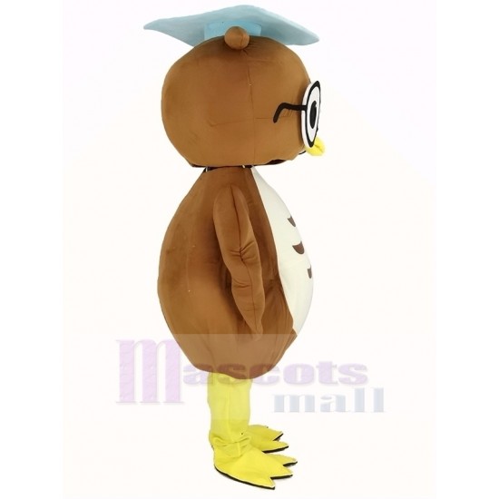Brown Doctor Owl Mascot Costume with Blue Cap Animal