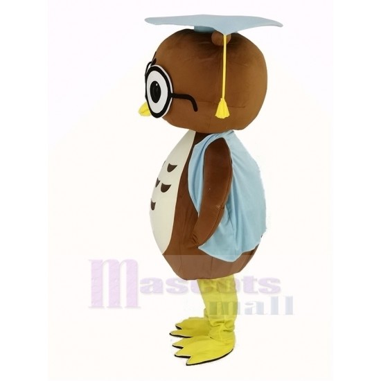 Brown Doctor Owl Mascot Costume in Blue Vest Animal