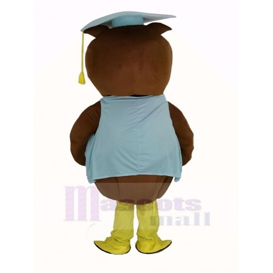 Docteur brun Chouette Costume de mascotte en gilet bleu Animal