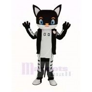 Herr Schwarz Katze Maskottchen Kostüm im schwarzen Mantel Tier