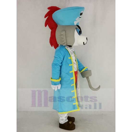 Pirat Wolf Maskottchen Kostüm im blauen Mantel Tier