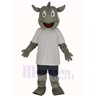 Rhino Mascot Costume in White T-shirt Animal