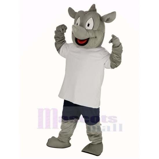 Nashorn Maskottchen Kostüm im weißen T-Shirt Tier