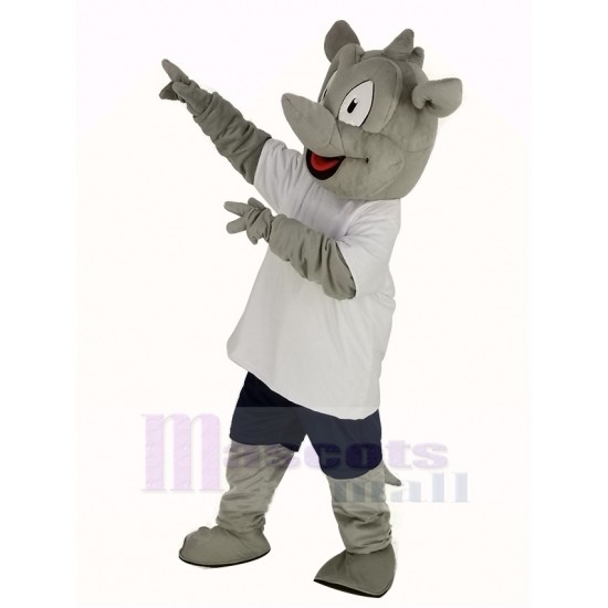 Rhino Mascot Costume in White T-shirt Animal