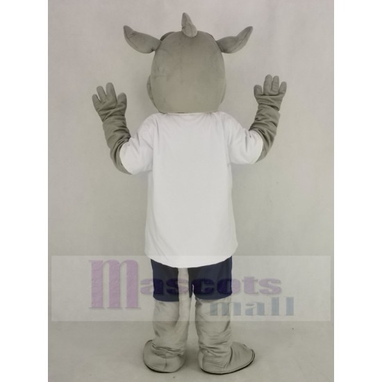 Nashorn Maskottchen Kostüm im weißen T-Shirt Tier