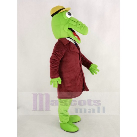 Green Crocodile Mascot Costume with Hat Animal