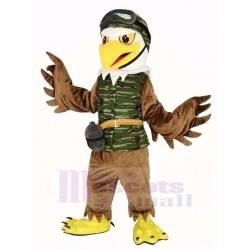 Cool Brown Eagle Mascot Costume in Camouflage Vest Animal