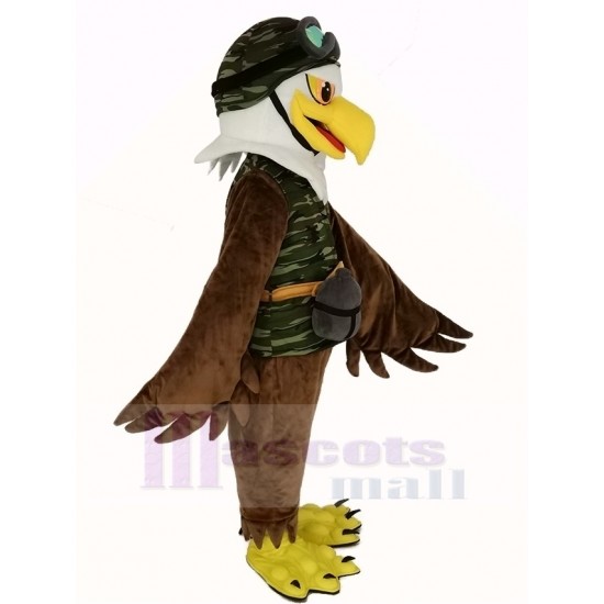 Cooler brauner Adler Maskottchen Kostüm in Tarnung Weste Tier