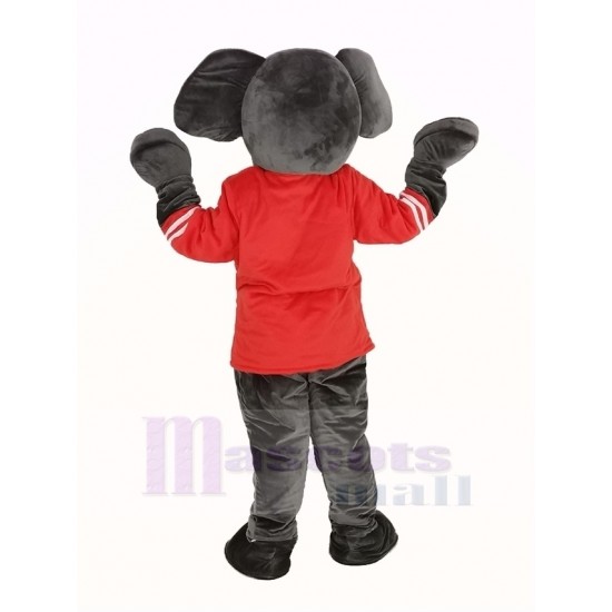 Grey Elephant Mascot Costume with Red T-shirt Animal