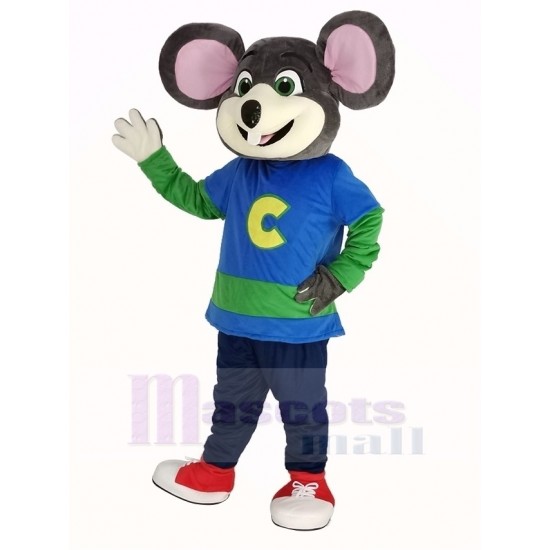 Chuck E. Käse Maus Maskottchen Kostüm mit gestreiftem Hemd