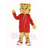 Daniel Tiger Maskottchen Kostüm mit rotem Mantel Tier